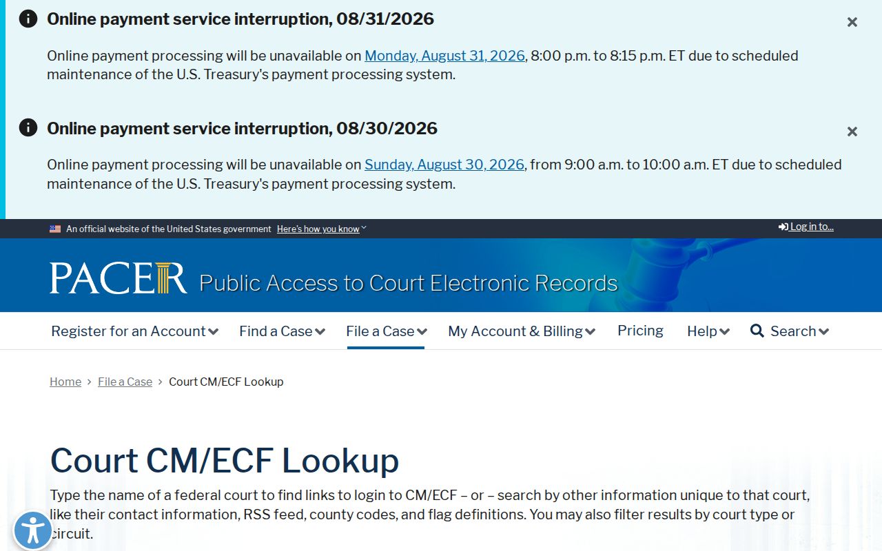 Arbela court records PACER court lookup escalation source