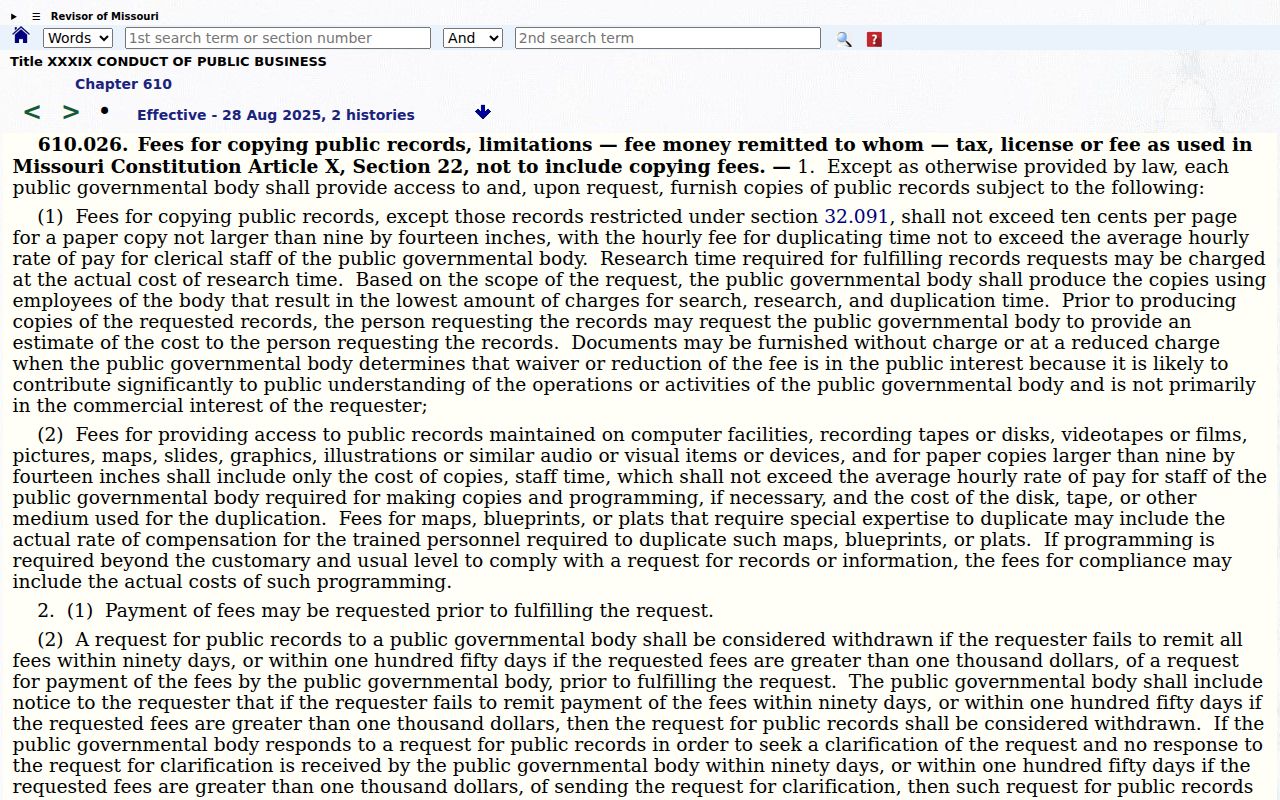 Scotland County court records copy-fee statute reference