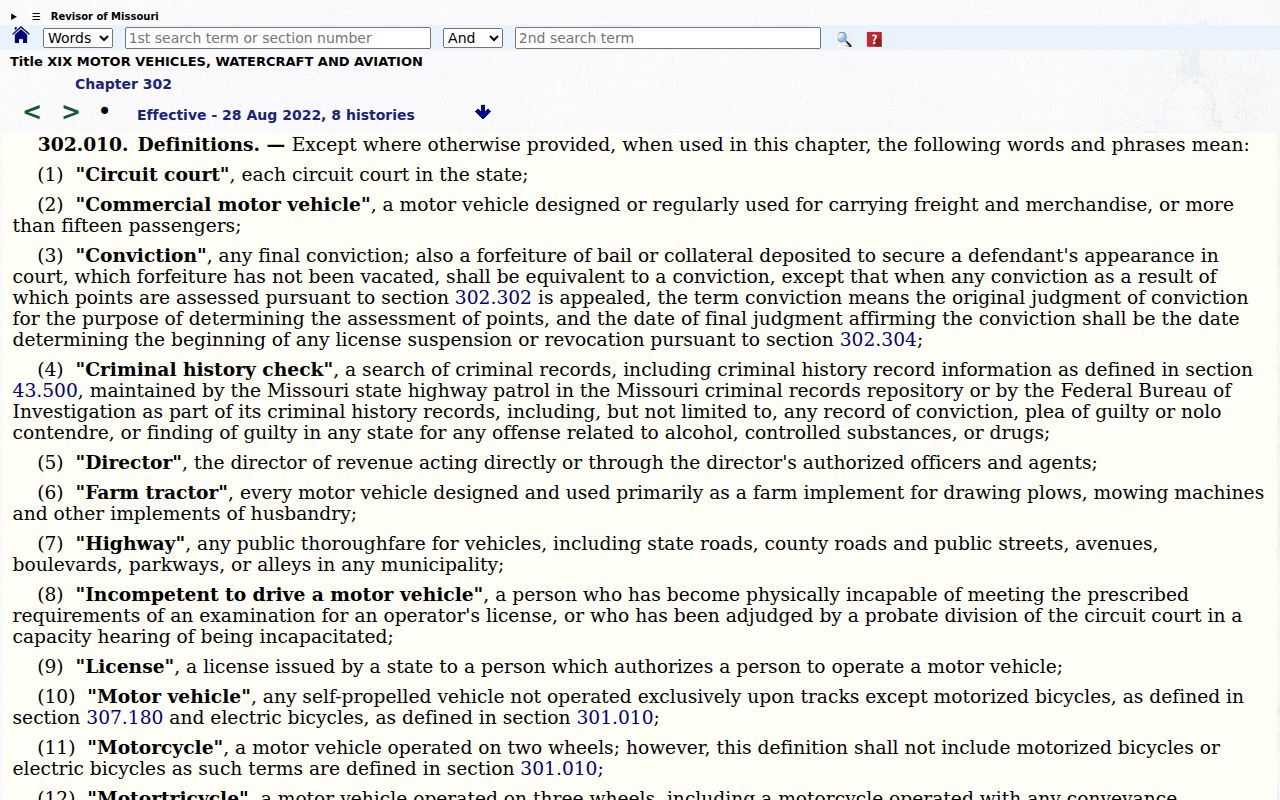 Scotland County criminal court docket conviction-definition source under RSMo 302.010