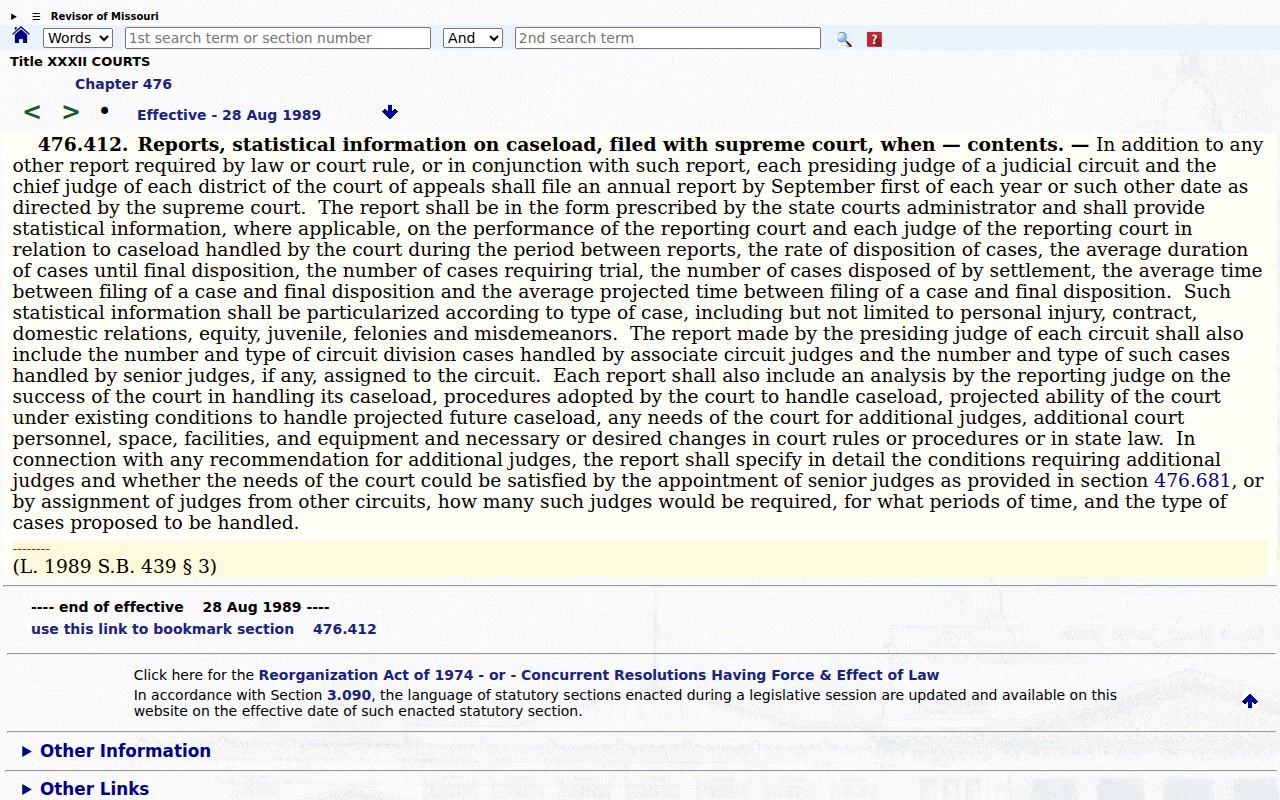 Scotland County criminal court docket statistics authority in RSMo 476.412