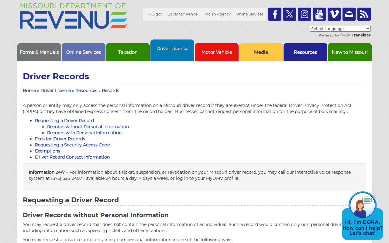Granger court records Missouri driver-record distinction source