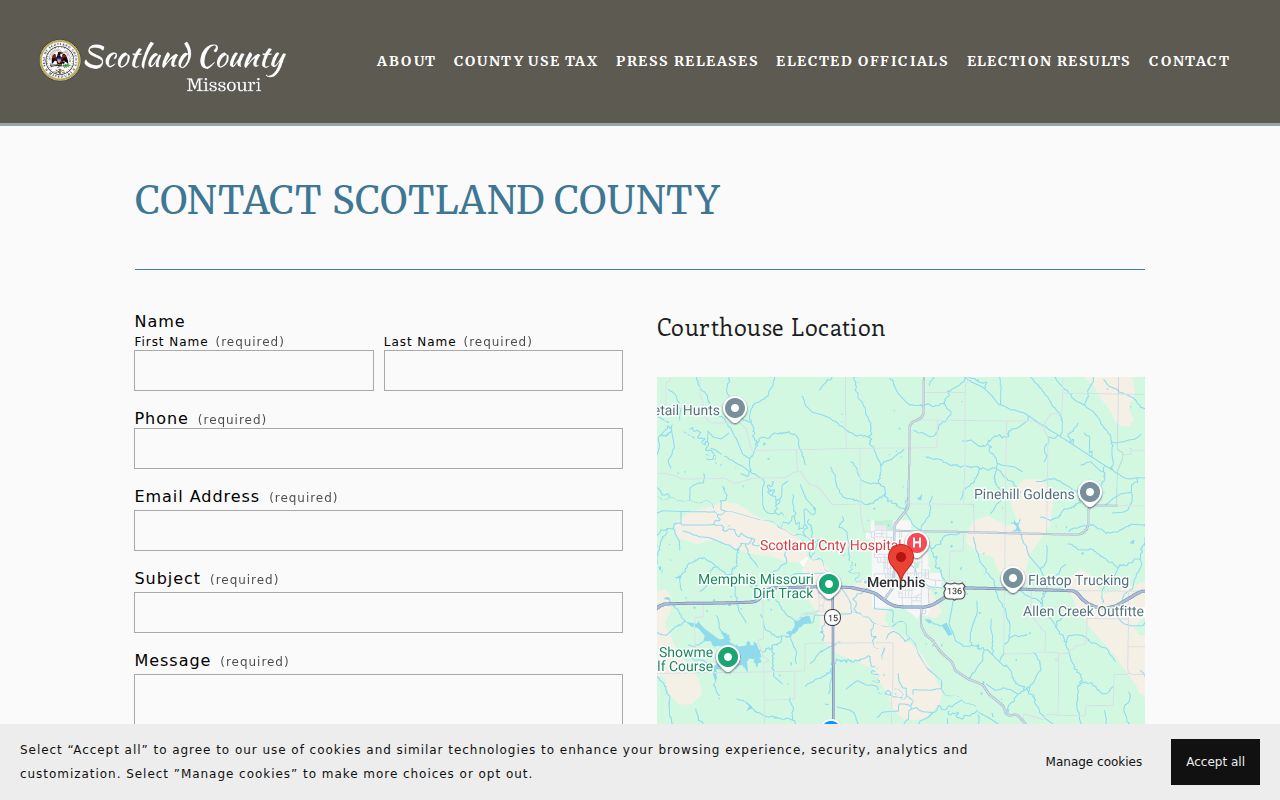 Scotland County court docket access through the county contact page