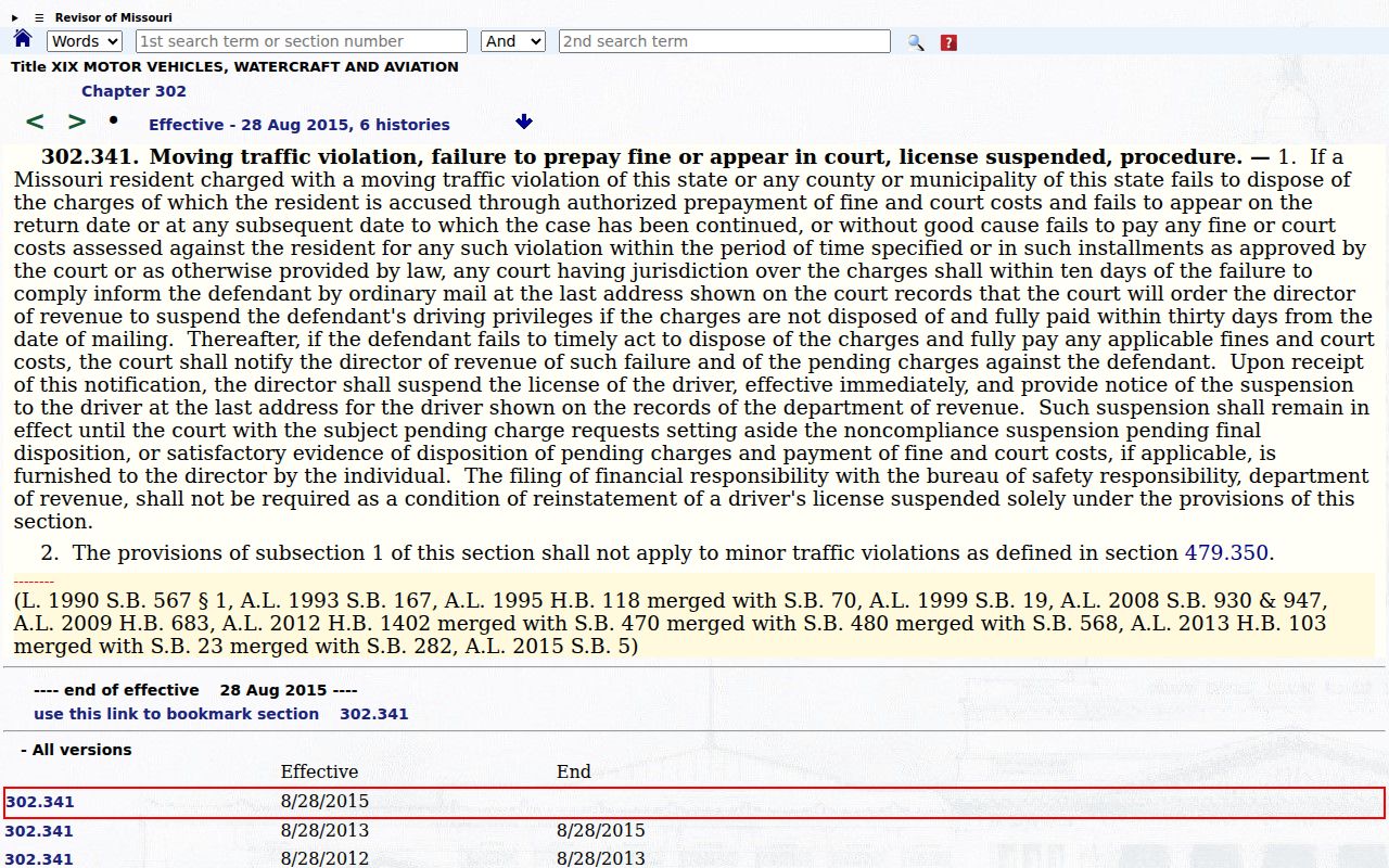 Scotland County traffic court missed-citation statute reference