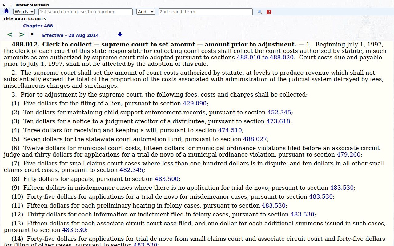 Scotland County traffic court record fee statute reference